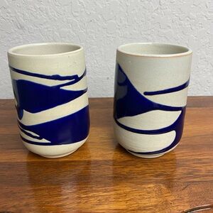 Pair of Navy and Cream Ceramic Art Mugs